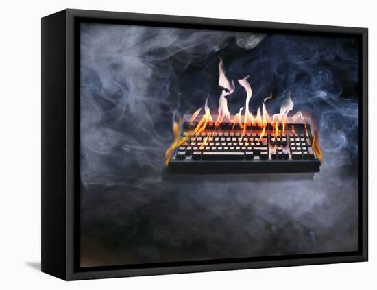 Computer Keyboard on Fire and Smoking-null-Framed Stretched Canvas