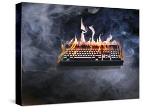Computer Keyboard on Fire and Smoking-null-Stretched Canvas