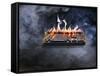 Computer Keyboard on Fire and Smoking-null-Framed Stretched Canvas