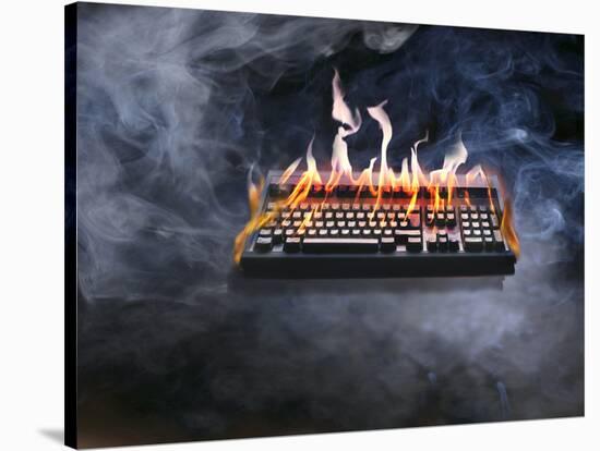 Computer Keyboard on Fire and Smoking-null-Stretched Canvas