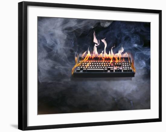 Computer Keyboard on Fire and Smoking-null-Framed Photographic Print
