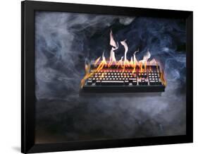 Computer Keyboard on Fire and Smoking-null-Framed Photographic Print