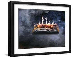 Computer Keyboard on Fire and Smoking-null-Framed Photographic Print