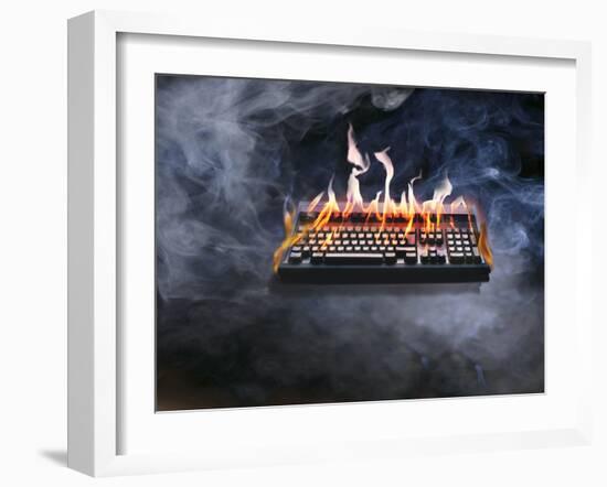 Computer Keyboard on Fire and Smoking-null-Framed Photographic Print