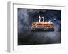 Computer Keyboard on Fire and Smoking-null-Framed Photographic Print