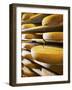Comte Cheeses with Cheese Tester in Fort de Rousse Cheese Cellar-Joerg Lehmann-Framed Photographic Print