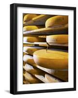 Comte Cheeses with Cheese Tester in Fort de Rousse Cheese Cellar-Joerg Lehmann-Framed Photographic Print