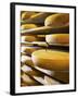 Comte Cheeses with Cheese Tester in Fort de Rousse Cheese Cellar-Joerg Lehmann-Framed Photographic Print