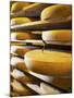 Comte Cheeses with Cheese Tester in Fort de Rousse Cheese Cellar-Joerg Lehmann-Mounted Photographic Print