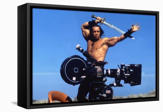 Conan the Barbarian 1982 Directed by John Milius on the Set, Arnold Schwarzenegger.-null-Framed Stretched Canvas