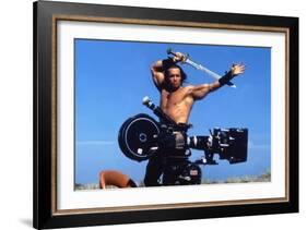 Conan the Barbarian 1982 Directed by John Milius on the Set, Arnold Schwarzenegger.-null-Framed Photo