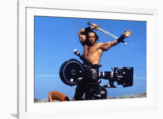 Conan the Barbarian 1982 Directed by John Milius on the Set, Arnold Schwarzenegger.-null-Framed Photo