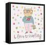 Concept Cat Hipster in Cartoon Funny Style. Vector Childish Card with Funny Cat. Travel Concept in-smilewithjul-Framed Stretched Canvas