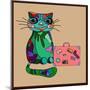 Concept Cat in Cartoon Style. Vector Illustration. Travel Concept: the Cat and a Suitcase to Travel-De Visu-Mounted Art Print