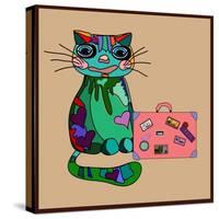 Concept Cat in Cartoon Style. Vector Illustration. Travel Concept: the Cat and a Suitcase to Travel-De Visu-Stretched Canvas