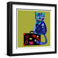 Concept Cat in Cartoon Style. Vector Illustration. Travel Concept: the Cat and a Suitcase to Travel-De Visu-Framed Art Print