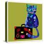 Concept Cat in Cartoon Style. Vector Illustration. Travel Concept: the Cat and a Suitcase to Travel-De Visu-Stretched Canvas