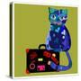 Concept Cat in Cartoon Style. Vector Illustration. Travel Concept: the Cat and a Suitcase to Travel-De Visu-Stretched Canvas