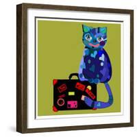 Concept Cat in Cartoon Style. Vector Illustration. Travel Concept: the Cat and a Suitcase to Travel-De Visu-Framed Art Print