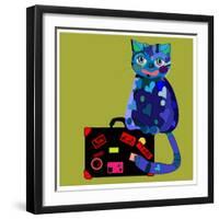 Concept Cat in Cartoon Style. Vector Illustration. Travel Concept: the Cat and a Suitcase to Travel-De Visu-Framed Art Print