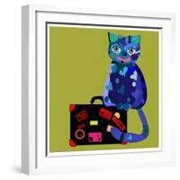 Concept Cat in Cartoon Style. Vector Illustration. Travel Concept: the Cat and a Suitcase to Travel-De Visu-Framed Art Print