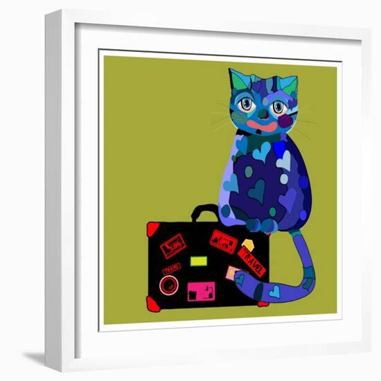 Concept Cat in Cartoon Style. Vector Illustration. Travel Concept: the Cat and a Suitcase to Travel-De Visu-Framed Art Print