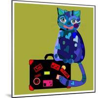 Concept Cat in Cartoon Style. Vector Illustration. Travel Concept: the Cat and a Suitcase to Travel-De Visu-Mounted Art Print