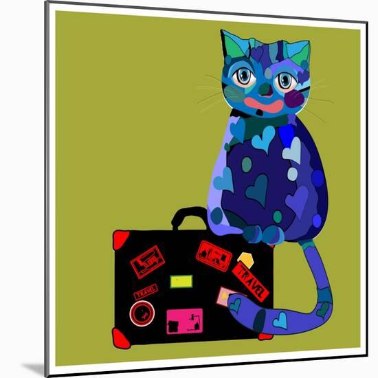 Concept Cat in Cartoon Style. Vector Illustration. Travel Concept: the Cat and a Suitcase to Travel-De Visu-Mounted Art Print