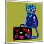 Concept Cat in Cartoon Style. Vector Illustration. Travel Concept: the Cat and a Suitcase to Travel-De Visu-Mounted Art Print