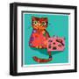 Concept Cat in Cartoon Style. Vector Illustration. Travel Concept: the Cat and a Suitcase to Travel-De Visu-Framed Art Print