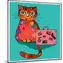 Concept Cat in Cartoon Style. Vector Illustration. Travel Concept: the Cat and a Suitcase to Travel-De Visu-Mounted Art Print