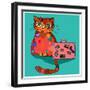 Concept Cat in Cartoon Style. Vector Illustration. Travel Concept: the Cat and a Suitcase to Travel-De Visu-Framed Art Print