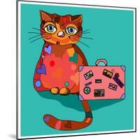 Concept Cat in Cartoon Style. Vector Illustration. Travel Concept: the Cat and a Suitcase to Travel-De Visu-Mounted Art Print