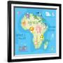 Concept Design Map of African Continent with Animals Drawing in Funny Cartoon Style for Kids and Pr-Dunhill-Framed Art Print