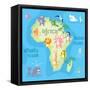 Concept Design Map of African Continent with Animals Drawing in Funny Cartoon Style for Kids and Pr-Dunhill-Framed Stretched Canvas