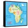 Concept Design Map of African Continent with Animals Drawing in Funny Cartoon Style for Kids and Pr-Dunhill-Framed Stretched Canvas