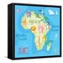 Concept Design Map of African Continent with Animals Drawing in Funny Cartoon Style for Kids and Pr-Dunhill-Framed Stretched Canvas