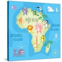 Concept Design Map of African Continent with Animals Drawing in Funny Cartoon Style for Kids and Pr-Dunhill-Stretched Canvas