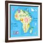 Concept Design Map of African Continent with Animals Drawing in Funny Cartoon Style for Kids and Pr-Dunhill-Framed Art Print