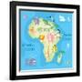 Concept Design Map of African Continent with Animals Drawing in Funny Cartoon Style for Kids and Pr-Dunhill-Framed Art Print