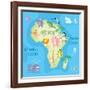 Concept Design Map of African Continent with Animals Drawing in Funny Cartoon Style for Kids and Pr-Dunhill-Framed Art Print