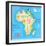 Concept Design Map of African Continent with Animals Drawing in Funny Cartoon Style for Kids and Pr-Dunhill-Framed Art Print