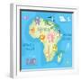 Concept Design Map of African Continent with Animals Drawing in Funny Cartoon Style for Kids and Pr-Dunhill-Framed Art Print