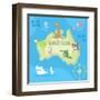 Concept Design Map of Australian Continent with Animals Drawing in Funny Cartoon Style for Kids And-Dunhill-Framed Art Print