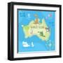 Concept Design Map of Australian Continent with Animals Drawing in Funny Cartoon Style for Kids And-Dunhill-Framed Art Print