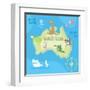 Concept Design Map of Australian Continent with Animals Drawing in Funny Cartoon Style for Kids And-Dunhill-Framed Art Print