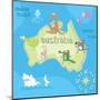 Concept Design Map of Australian Continent with Animals Drawing in Funny Cartoon Style for Kids And-Dunhill-Mounted Art Print