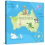 Concept Design Map of Australian Continent with Animals Drawing in Funny Cartoon Style for Kids And-Dunhill-Stretched Canvas