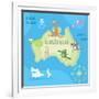 Concept Design Map of Australian Continent with Animals Drawing in Funny Cartoon Style for Kids And-Dunhill-Framed Art Print