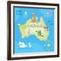 Concept Design Map of Australian Continent with Animals Drawing in Funny Cartoon Style for Kids And-Dunhill-Framed Art Print